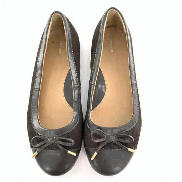 Lands end ballet flats size 8 38 chocolate brown suede bow round toe balletcore - Picture 1 of 13